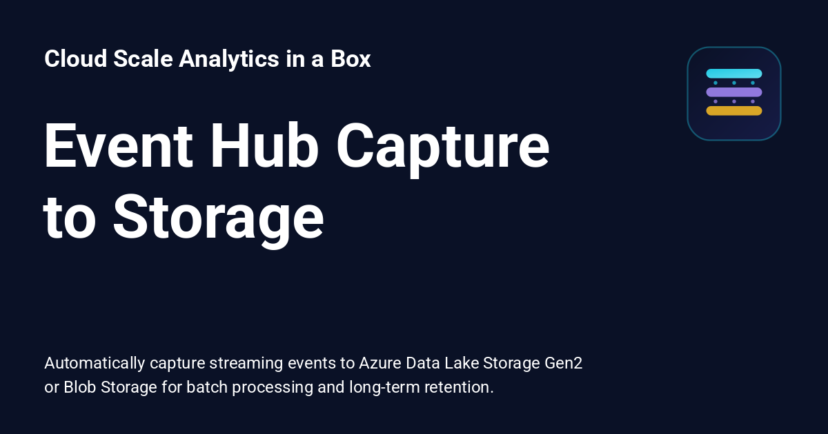 Web Capture Storage Event Hub Capture to Storage - Cloud Scale Analytics in a Box